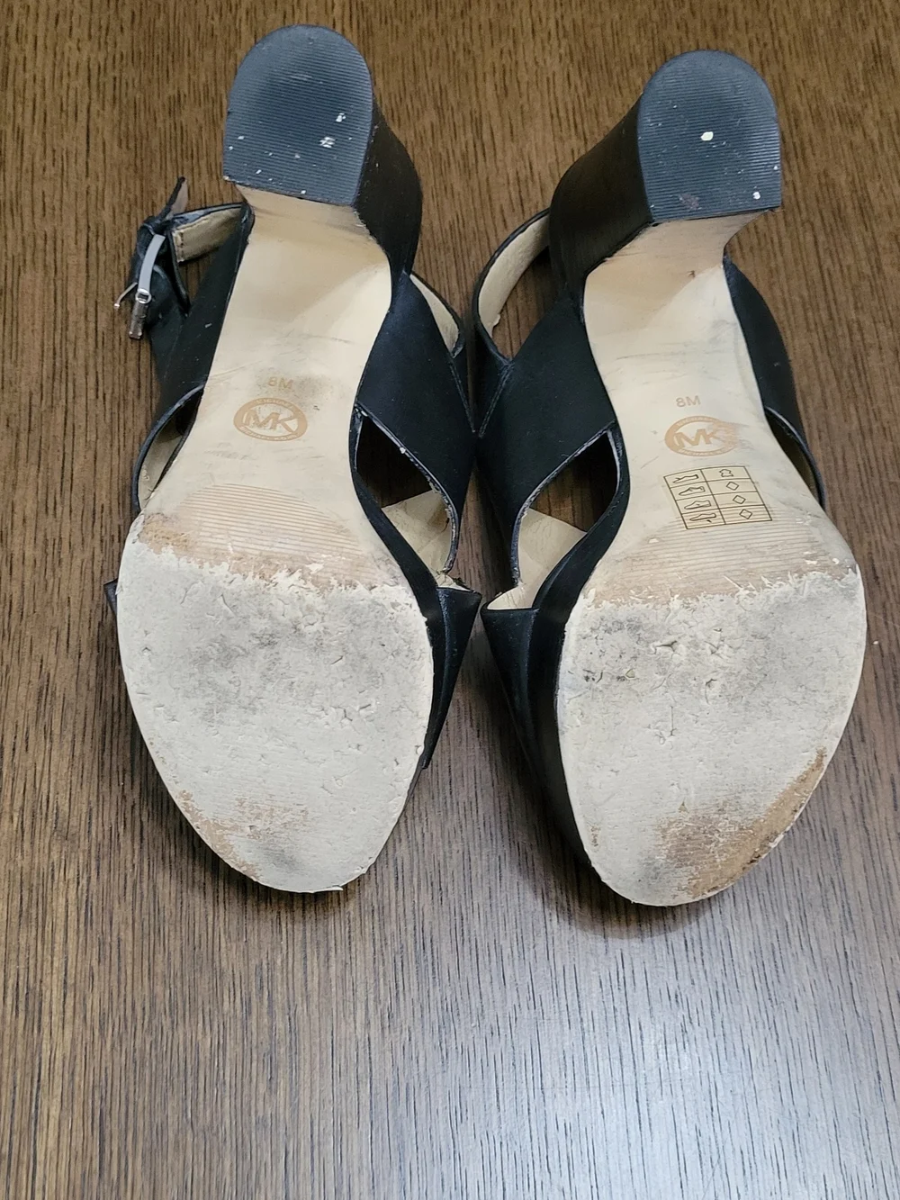 Michael Kors Black Leather Platform Peep-Toe Slingback Heels